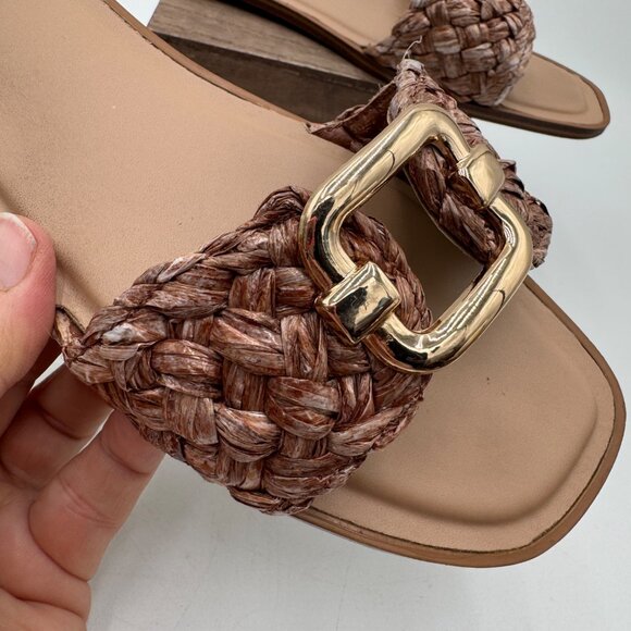 Steve Madden Women's Tan and Brown Sandals raffia fabric woven gold tone large b - Picture 3 of 13